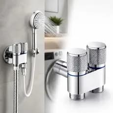 Registro Valvula De Controle Duplo Torneira Saida De Agua Prata Cromado Ducha Maquina Banheiro