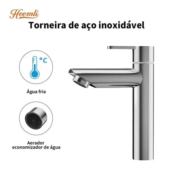 Heemli Torneira de Banheiro Preta Fosca – Água Fria, Inox, Design Moderno, Instalação Rápida
