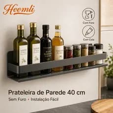 Heemli Prateleira sem Furo 40cm Parede Banheiro Cozinha com Cola Organizador Multiuso
