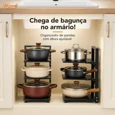 Suporte para Tampas de Panela Heemli 3 Andares Ajustável Aço Carbono Cozinha