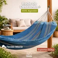 Rede De Descanso Cinza 3.50m Suporta 150kg Resistente Confortável