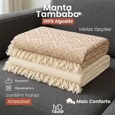 Manta para Sofá Tambaba Grande 1,80m x 2,40m Decorativa 100% Algodão Capa para Sofá