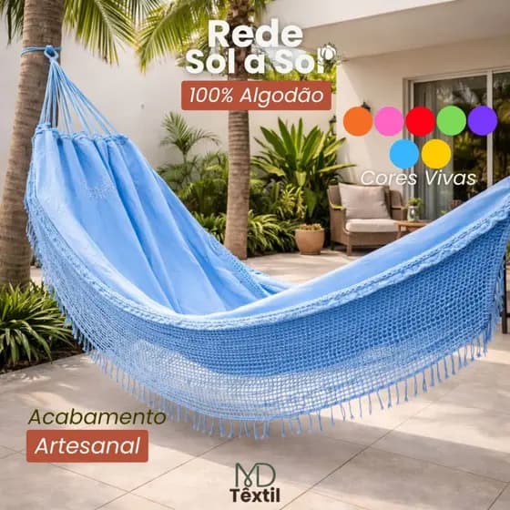 Rede de Descanso Sol a Sol 100% Algodão 4,10m Gigante Resistente