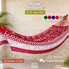Rede de Descanso Indiana Gigante 4,40m Punho a Punho 100% Algodão Várias Cores