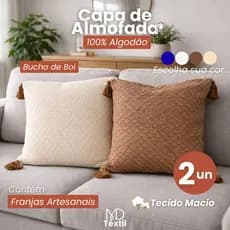 Kit 2 Capas para Almofada Bucho de Boi com Franja Decorativa Elegante 100% Algodão Macia