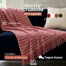 Manta Decorativa Crochê Cruzada para Sofá ou Cama 100% Algodão 2,25m x 2,75m Várias Cores