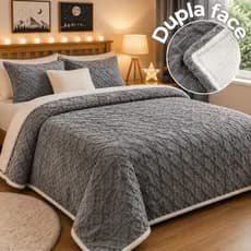 Coberdrom Casal Queen Sherpa Edredrom Pele de Carneiro 2,10m x 1,90m para o Frio Toque Macio Dupla face Glamour