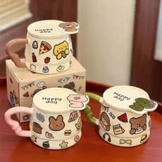 Caneca Fofa Cerâmica 350 ML Cerâmica Enfeite Decoração Presente Colecionável Temática Varios Modelos