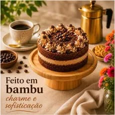 Prato Para Bolo Frios Pães Com Pé Base Boleira Bambu 20x7cm Redondo Decoração de Mesa Eventos Festas
