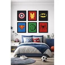 Kit 6 Quadros Decorativos Super-Heróis Infantil - 20x30 cm cada quadro