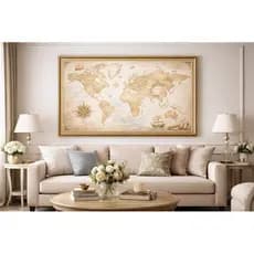 Quadro Decorativo Mapa Múndi Vintage em MDF com Adesivo – Estilo Clássico Sofisticado