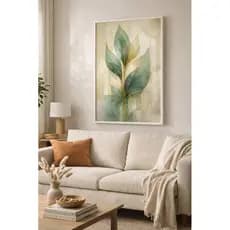 Quadro Decorativo Folhas Elegance Verde e Dourado ambiente sala escritório