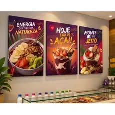 Kit 3 Quadros Decorativos Açaí MDF Trio Moderno sorveteria