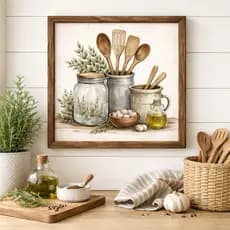 Quadro Decorativo Cozinha Rústica Farmhouse Utensílios Madeira – Decoração Moderna