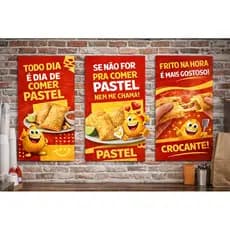 Kit 3 Quadros Decorativos Pastelaria Artes Profissionais para Lanchonete Food pastel