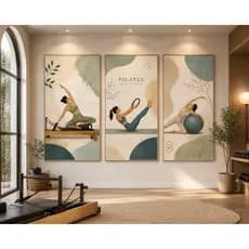 Kit 3 Quadros Pilates Feminino Academia Studio Wellness Decoração Moderna