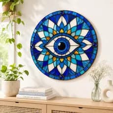 Placa quadro Mandala Olho Grego Redondo em MDF 3mm 20x20 cm Decorativo Impressão Vinil