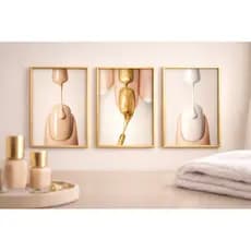 Kit 3 Quadros Decorativos Manicure Nude Dourado Arte Moderna Salão beleza