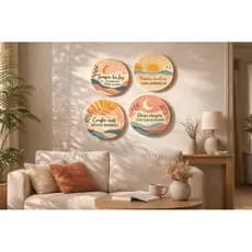 Kit 4 Quadros Decorativos Frases Motivacionais 20x20cm – Sol e Lua Boho Moderno