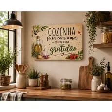 Placa Decorativa Cozinha Feita com Amor Temperada com Gratidão