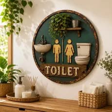 Placa quadro Toilet Redonda Vintage MDF 3mm Decorativa Banheiro Impressão Vinil