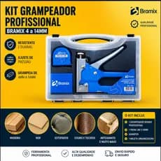 Grampeador Tapeceiro Manual Profissional Bramix + Maleta e Trena|Pistola Grampeadora para Madeira, Estofado e Tapeçaria