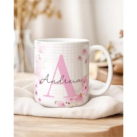 Caneca personalizada com nome - Floral | Presente | Cerâmica | Personalizado | Café | 325ml
