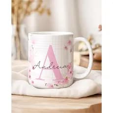 Caneca personalizada com nome - Floral | Presente | Cerâmica | Personalizado | Café | 325ml