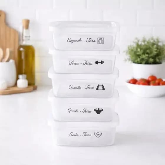 Kit 5 ou 10 Potes Organizadores 500ml para Marmitas  Refeições Semanais Comida Congelada Fitness