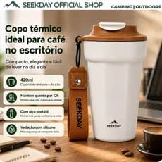 Copo Térmico Café SEEKDAY 420ml Revestimento Cerâmico Inox 316 Portátil Quente Frio Anti-vazamento