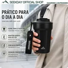 Seekday Garrafa De Agua Termica 420ml Copo Portatil Rotina Interior Ceramico Inox Antivazamento Cafe
