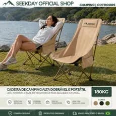 Seekday Cadeira De Camping Alta Dobrável Reforçada 180kg Encosto Ergonômico Portátil Praia