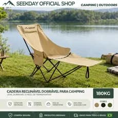 Seekday Cadeira De Camping Espreguiçadeira Dobrável Reclinável 180kg Apoio Pernas Pesca Portátil