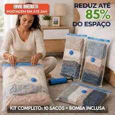 Saco A Vacuo Para Roupas Premium Kit 10 Unidades (Multitamanho) Com Bomba Manual Organizador Casa