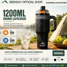 Seekday Copo Termico 1200ml Garrafa Termica Cafe Agua Canudo Alca Interior Ceramico Inox 316