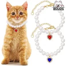 Colar de Pérolas de Luxo para Animais de Estimação com Pingente de Coração de Pedra para Gatos e Cães, Acessório Elegant