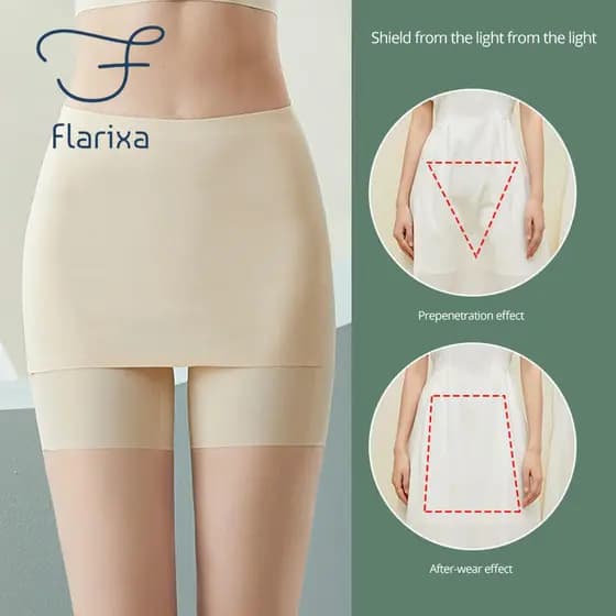 Flarixa Shorts de Segurança Femininos de Seda Gelada, Cintura Alta, Camada Dupla, para Usar Sob Saia, Ajuste Justo, Sem