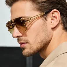Óculos de Sol Sem Armação Dourada Masculino Feminino UV400, Moda Europa América para Condução, Viagem e Festas