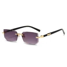 Óculos de Sol Feminino Sem Borda Corte Lateral, Estilo Europeu Anti UV, Modelo Quadrado Metal Moderno