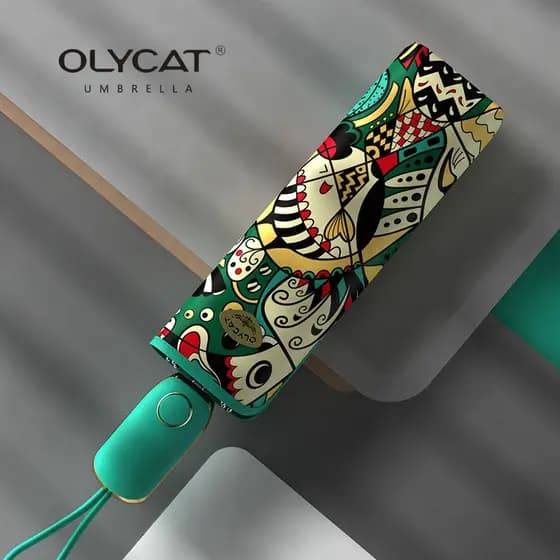Novo guarda-chuva totalmente automático OLYCAT para mulheres, proteção solar, proteção UV, dupla função para sol e chuva