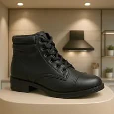 Bota Feminina Cano Baixo Preta Clássica em courino outono/inverno  Confortável Estilo Casual #loja YOUBELLASTORE