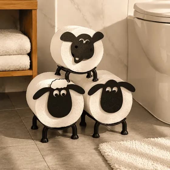 Suporte Papel Higiênico Ovelha Decorativo Organizador Banheiro Plástico Preto Branco 12cm