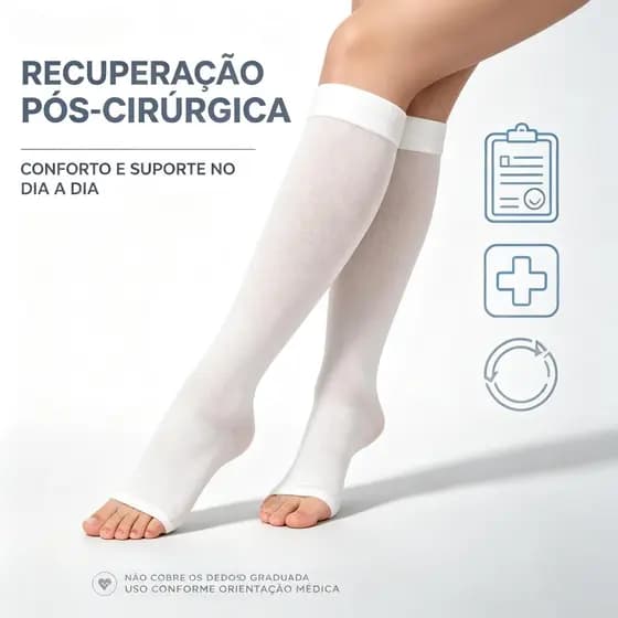 Meia de Compressão 3/4 para Varizes e Pós-Cirurgia – Alivia Inchaço, Modelo Reforçado, Unissex S2