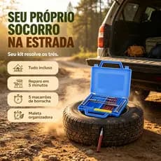 Kit Reparo Pneu Moto e Carro – 5 Macarrões, Ferramentas, Maleta, Refil, Remendo Rachadura S2