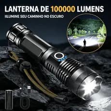 Lanterna LED 100.000 Lúmens Recarregável – Extremo Alcance, Para Camping, Trabalho e Casa