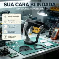 Viseira Facial PC Industrial – Antifog, Alta Definição, Proteção contra Respingos, Serve Óculos, Inclui 10 Filtros