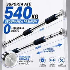 Barra Fixa de Porta Ajustável 64-100cm Suporta 540kg para Pull Up Academia em Casa Sem Furos
