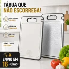 Tábua de Corte Dupla Face Aço Inox + PP, Higiênica com Afiador de Faca e Alça Resistente, Ideal para Cortar Carne