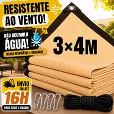 Tela Sombrite 3x4m 98% Anti UV Reforçada Resistente ao Vento Drenante para Jardim Varanda Pergolado