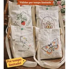 Bolsa Transversal Artesanal em Algodão Cru Bordada à Mão – Alça Regulável bordado exclusivol